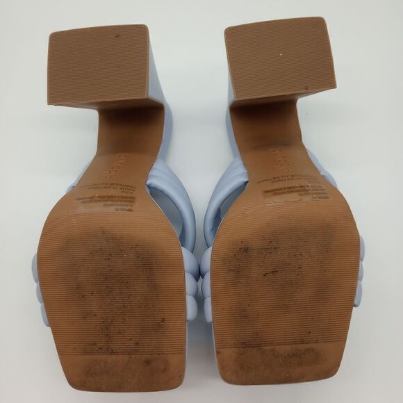 EUC ABOUND Pearl Cross Band  Blue Feather Open Toe Sandals 4.25" Block Heel 9.5 - Picture 8 of 12